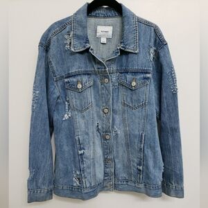Old Navy Distressed Med Wash 100% Cotton Denim Jacket Women's Sz L Chest 20 inch